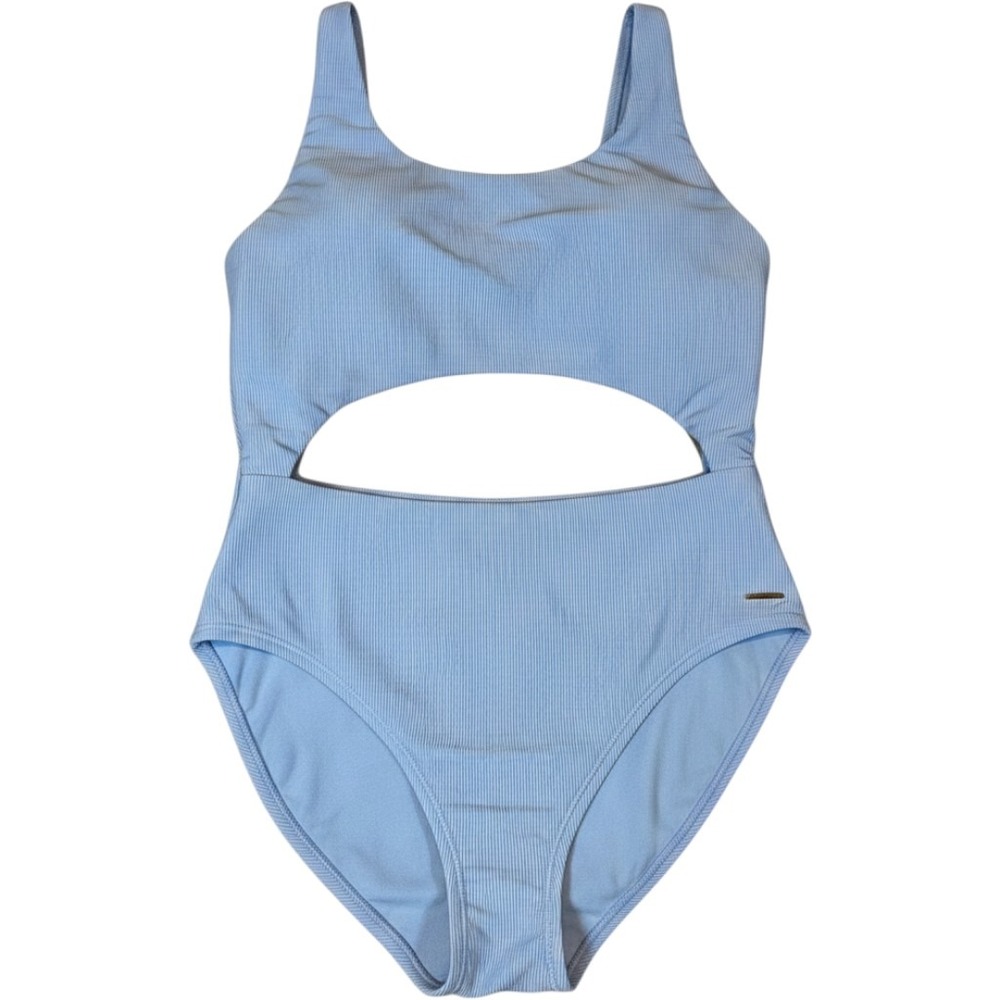 Speedo Womens Ribbed Cutout One‎ Piece Swimsuit Blue UPF 50 Size 12 NEW